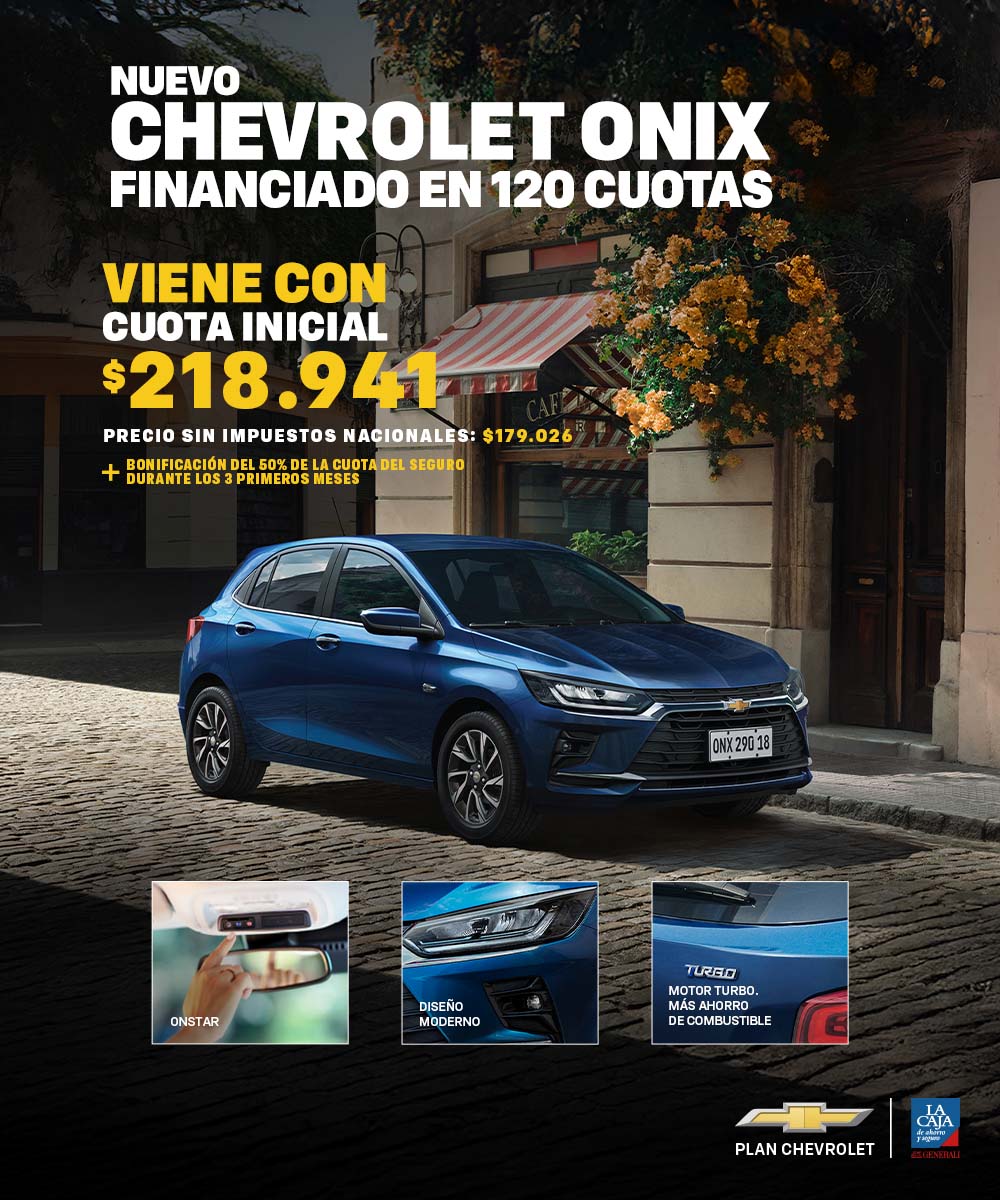 Chevrolet Onix azul financiado en 120 cuotas